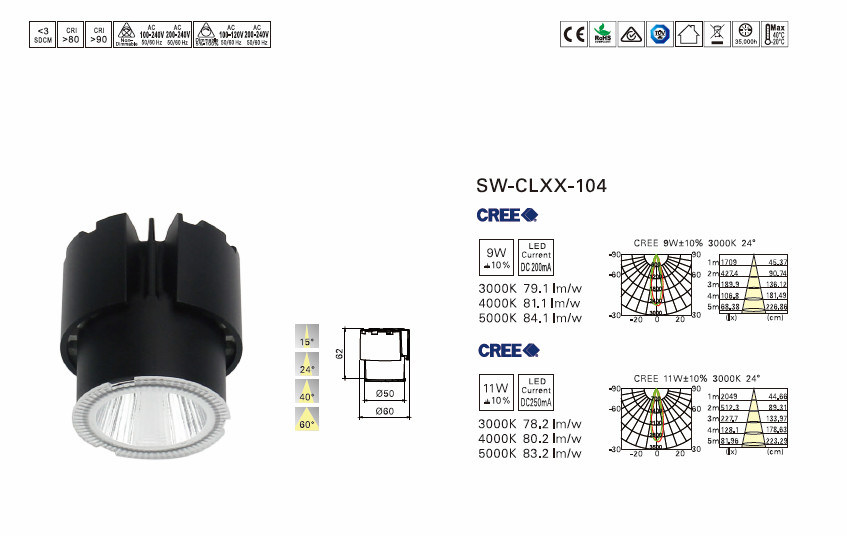 Shenzhen Starwire AC90-265V Adjustable LED Downlight