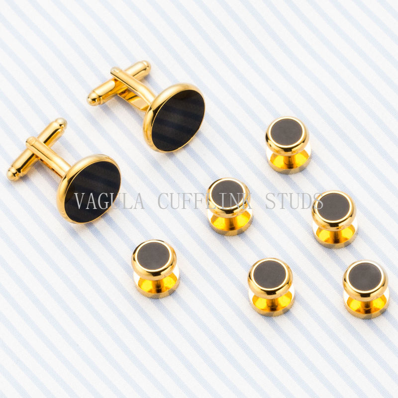 VAGULA Jewelry Onyx Tuxedo Cufflinks Studs 8 PCS Set Cuff Links