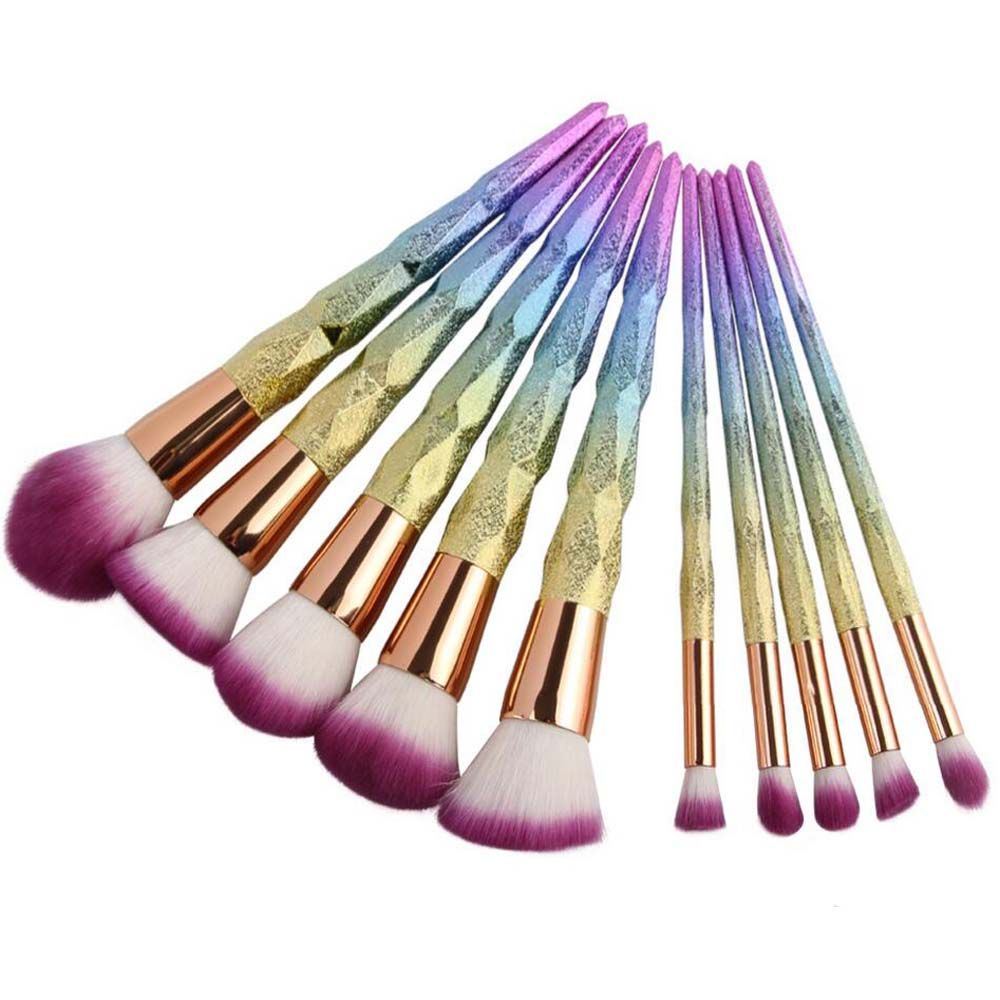 10 PCS Makeup Brush Set, Professional Unicorn Rainbow Foundation Blush Eyebrow Powder Cosmetic Brushes