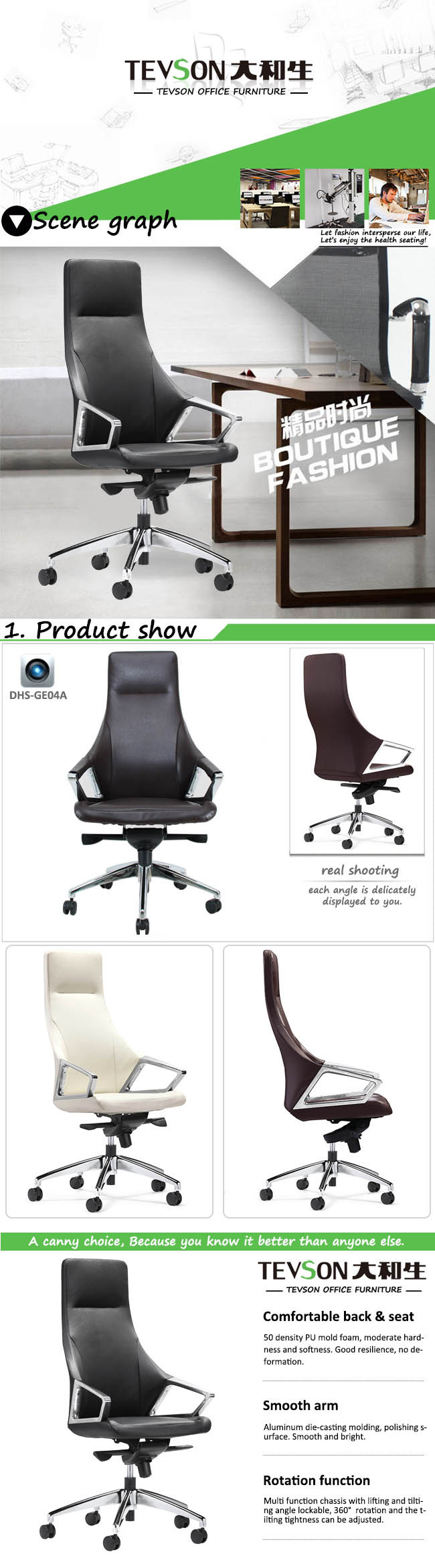 Office Furniture Leather Material High Back Executive Chair Office Chairs with Wheels