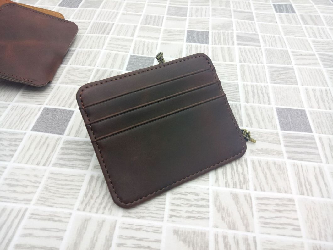 Vintage Crazy Horse Leather Credit Card Holder RFID Blocking Slim Wallet