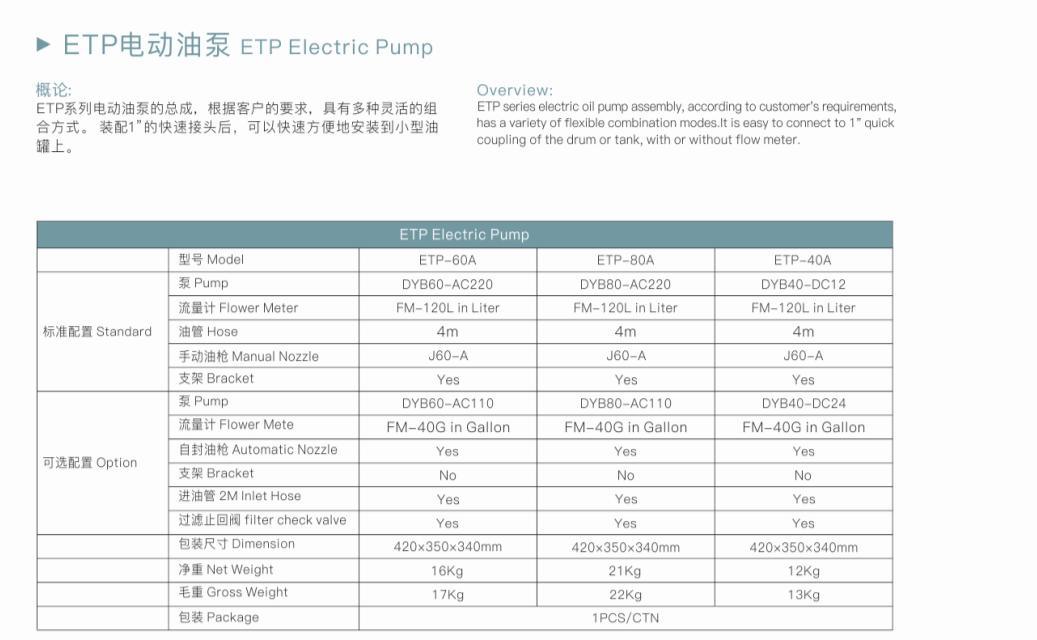 ETP-40 Electric Pump with Nozzle, DC 12V, 24V Diesel Fuel Pump, Fuel Transfer Pump Unit