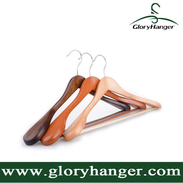 Luxury Hotel Wooden Coat Hanger for Garment Suit Clothing Display with Antislip Square Bar