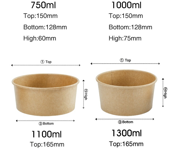 Custom Disposable Rice Noodle Ice Cream Kraft Paper Bowl with Lids Logo