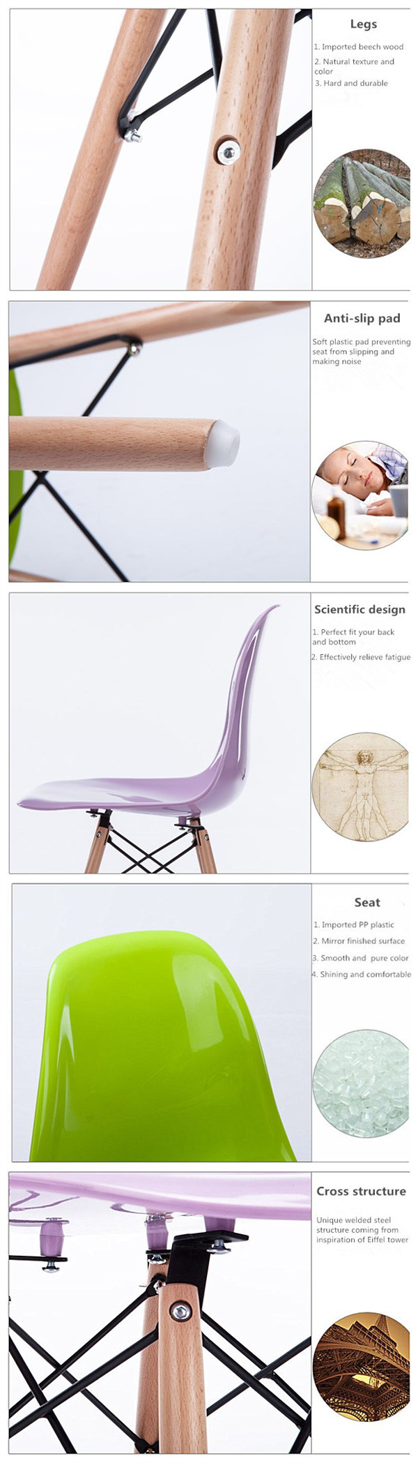 Modern Restaurant Dining Chair, Bar Chair with Colorful Plastic Seats