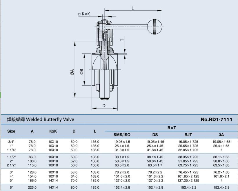 Sanitary Stainless Steel Welded Butterfly Valve for Beer Machinery