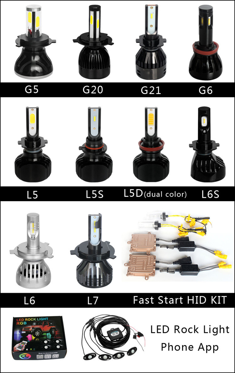 Auto LED Car Headlight H1 H3 H7 H11 H4 880 881 9006 9005 COB LED Headlight G20 G5 G7 LED Car Headlight