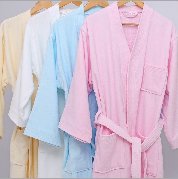 100% Cotton Velvet Terry Bathrobe for Hotel Lone Cotton Robe Bathrobe