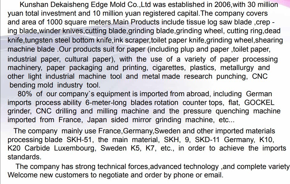 China Manufacturer Paper Cutter Tissue Converting Industry Blades Paper Machinery Parts