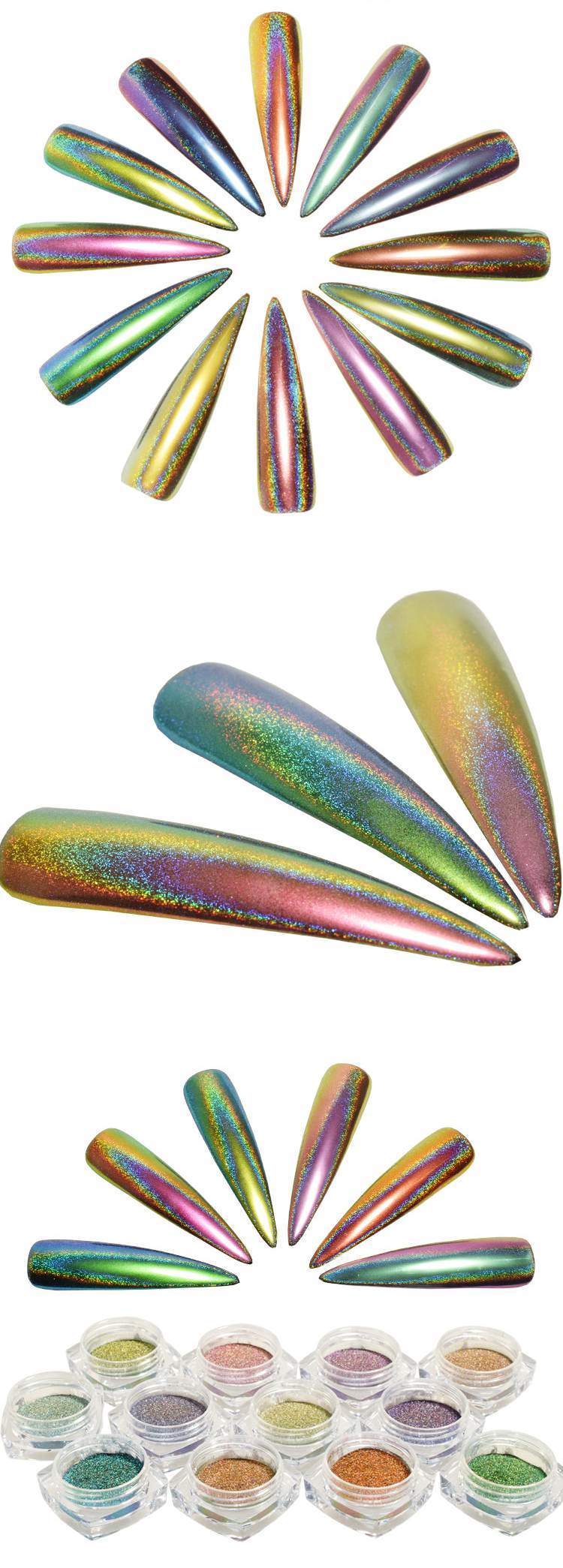 Best Sell Colorful Peacock Nail Pigment Dipping Acrylic Chrome Holographic Chameleon Nail Glitter Powder