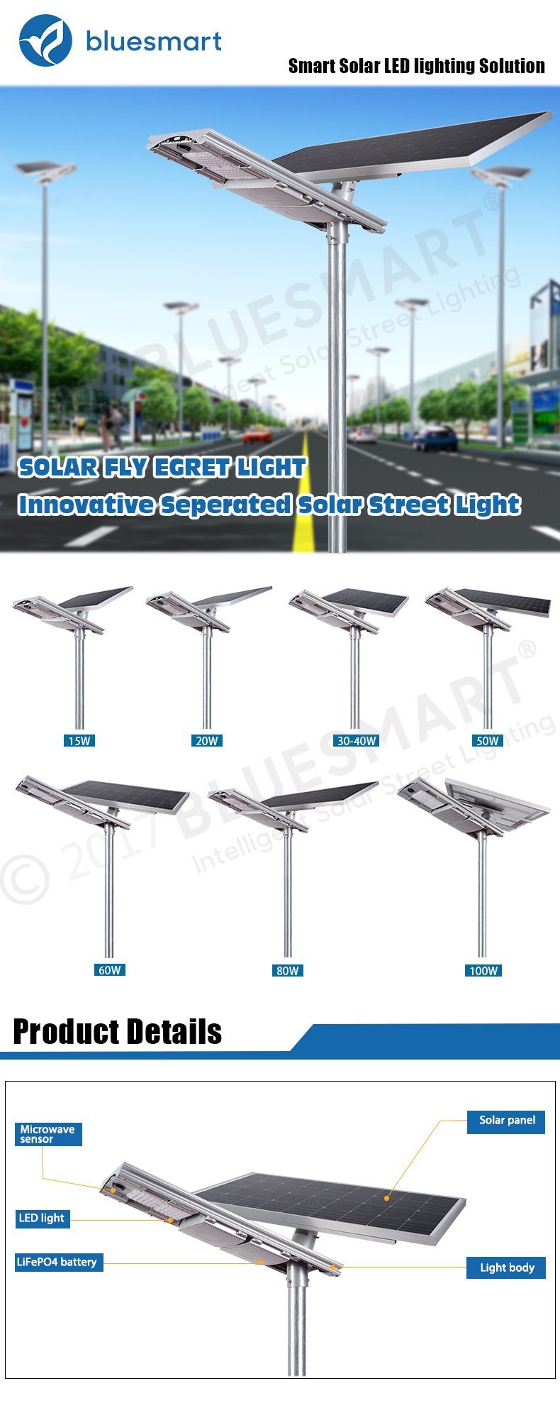 Innovative Seperated Outdoor LED Solar Sensor Street Garden Light