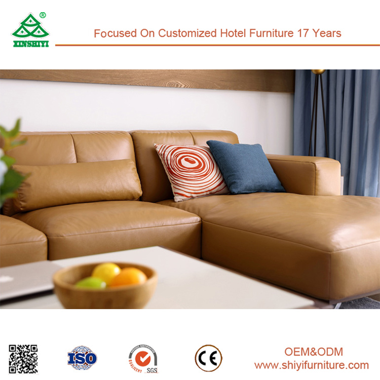 Leather Wooden Sofa Hotel Lobby Furniture Golden Quality Modern Leather Sofa for Sale Living Room Furniture