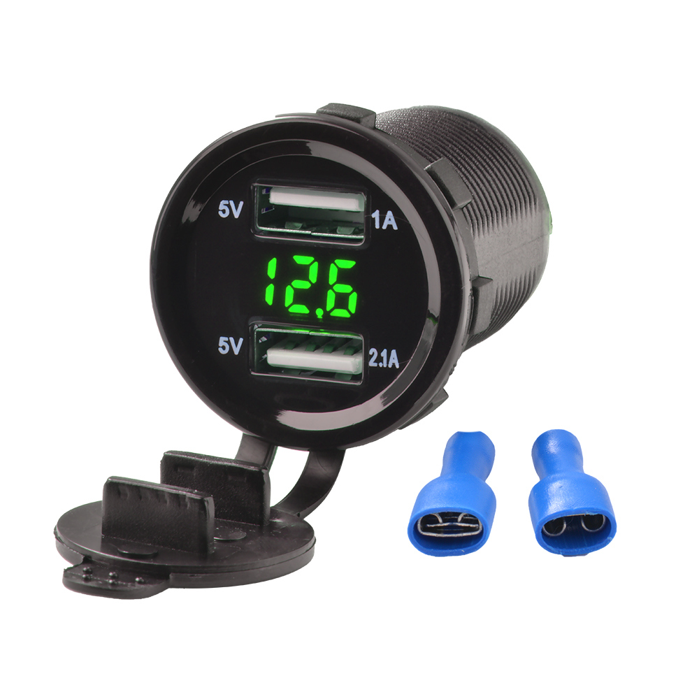 Dual 3.1A USB Motorcycle Car Cigarette Lighter Socket Charger Adapter with LED Digital Voltmeter Meter Monitor + 60cm Power Cable