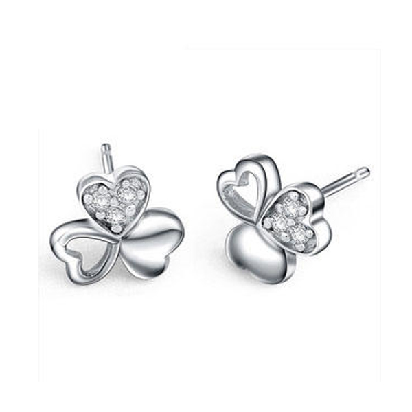 Three-Leaf Clover Friendship Love Family 925 Silver Stud Earrings