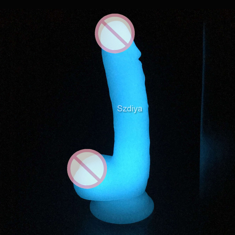 Glow in Dark Silicone Big Dick Dong Penis Female Sex Dildo (DYAST396A-G)