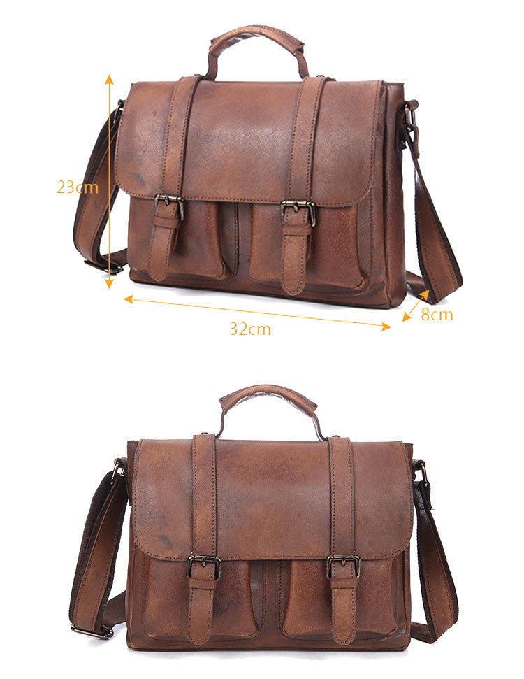 Newest Designer Bag Good Quality Retro Brown Cow Leather Messenger Bag Briefcase for Men