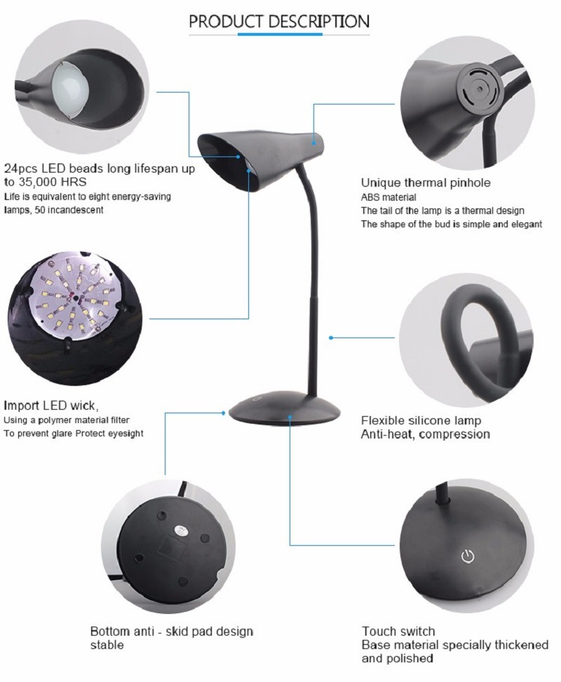 LED Table Light 3.7V/1200mAh Modern Touch LED Rechargeable Portable Reading Table Lamps LED Desk Light LED Light