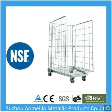 Logistic Flat Bed Cargo Trolley Metal Folding Mesh Roll Cage / Logistics Cart