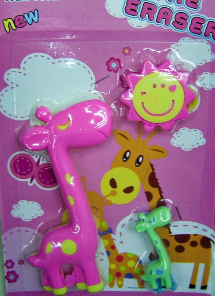 Novelty Pencil Hot Selling Eraser with Butterfly, Giraffe, and Lady Bug Set Designs Cute Designs