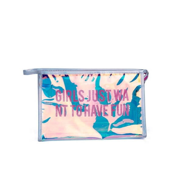 2018 Holographic PVC Transparent Cosmetic Bag with Lettes Print