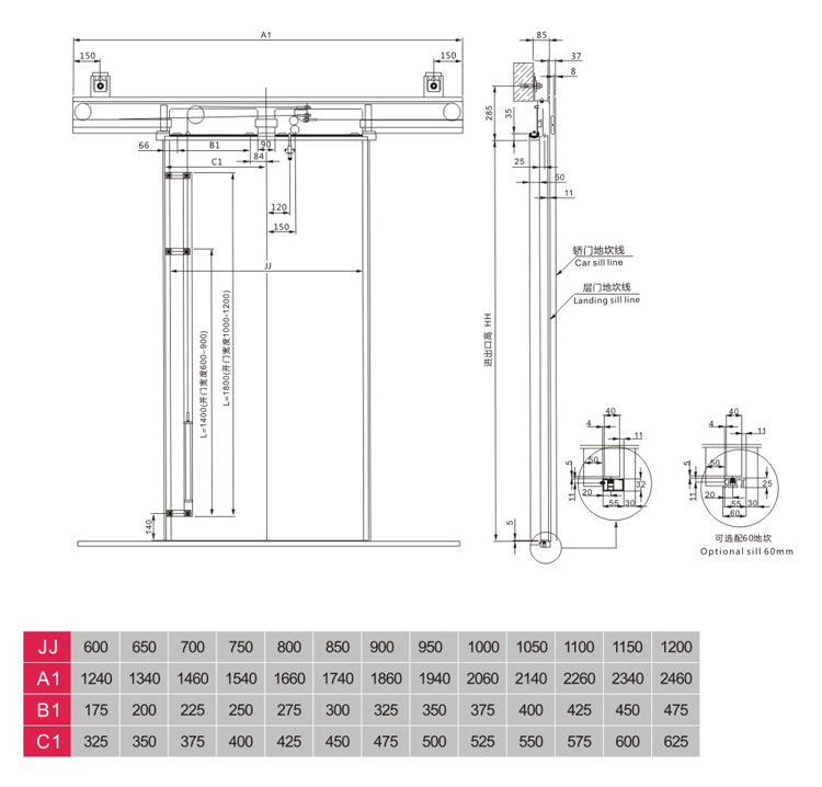 Center Opening Landing Door Mechanism with Elevator Parts