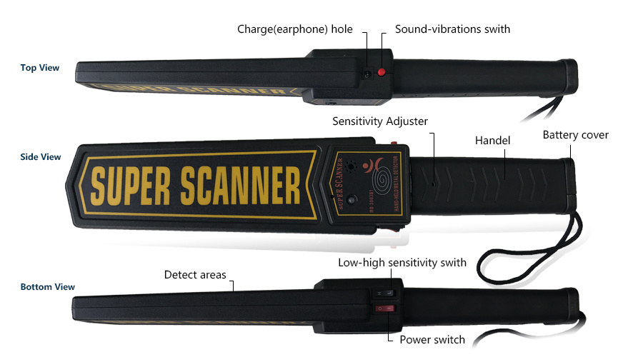 Great Sale Factory Super Scanner Hand Held Metal Detector with 9V Dry Battery Used in School