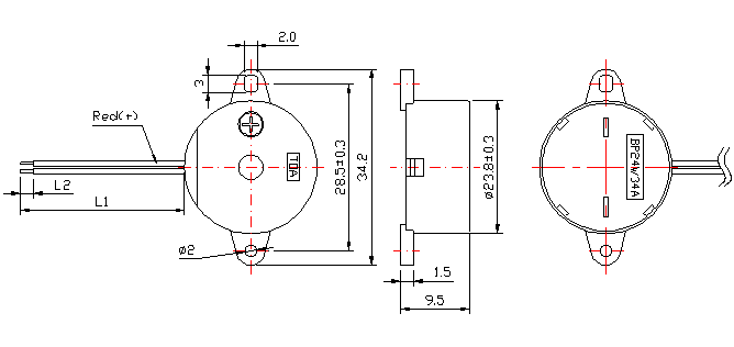 23mm*9.5mm 12V Piezoelectric Type Buzzer with Wire Dxp23095W