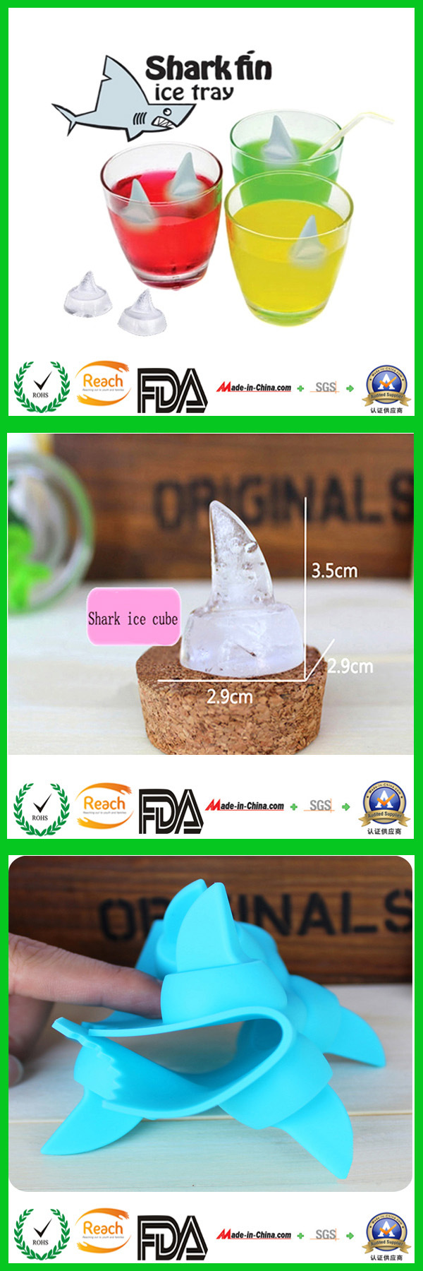 Novelty Five Shark Fin Shape Silicone Ice Cube Trays