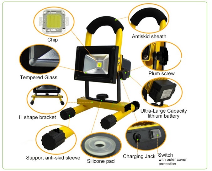 Battery Powered Emergency Light LED Light LED Flood Light 10W