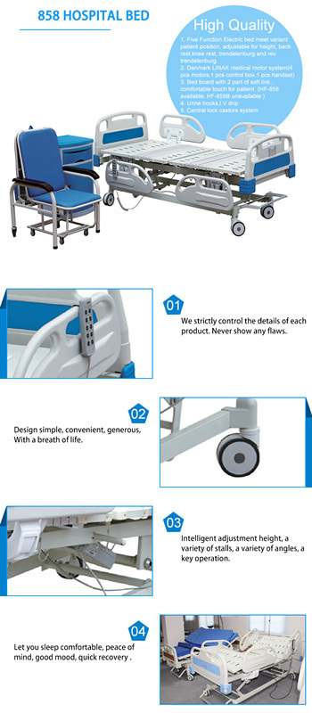 5 Function Electrical Hospital Bed with German Wheels (858)