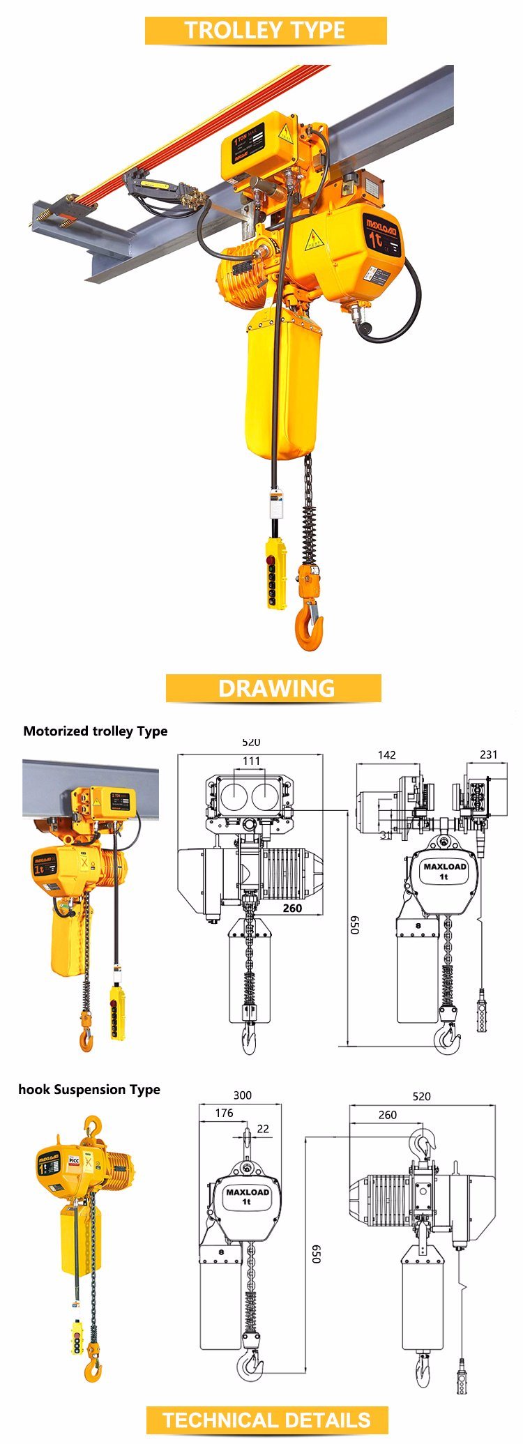 1t Electric Hoist Lift Mechanism