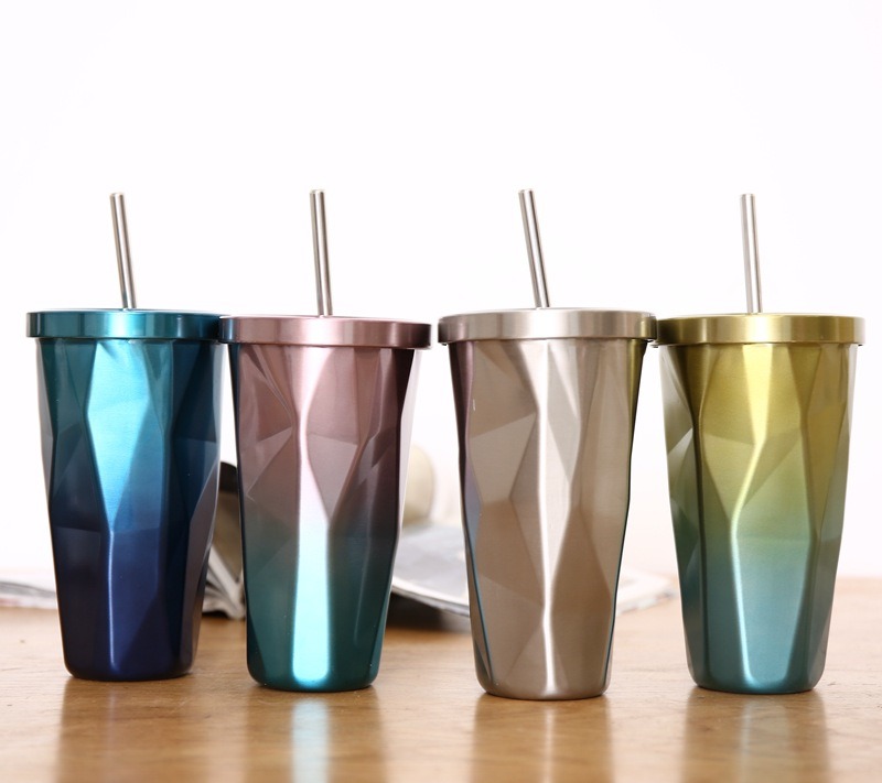 Irregular Drinking Straw Water Cup Double Stainless Steel Ice Cup Coffee Cup