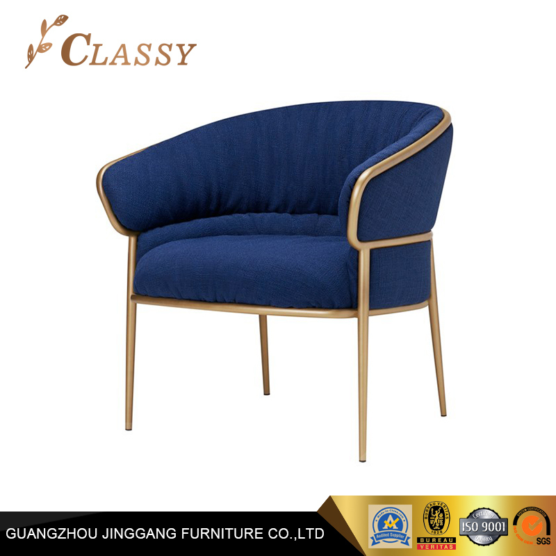 Exclusive Blue Fabric Metal Frame Dining Chair with Armrest