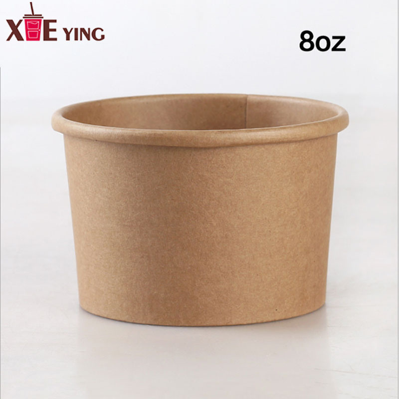 Disposable Kraft Paper Soup Cup with Paper Lid,