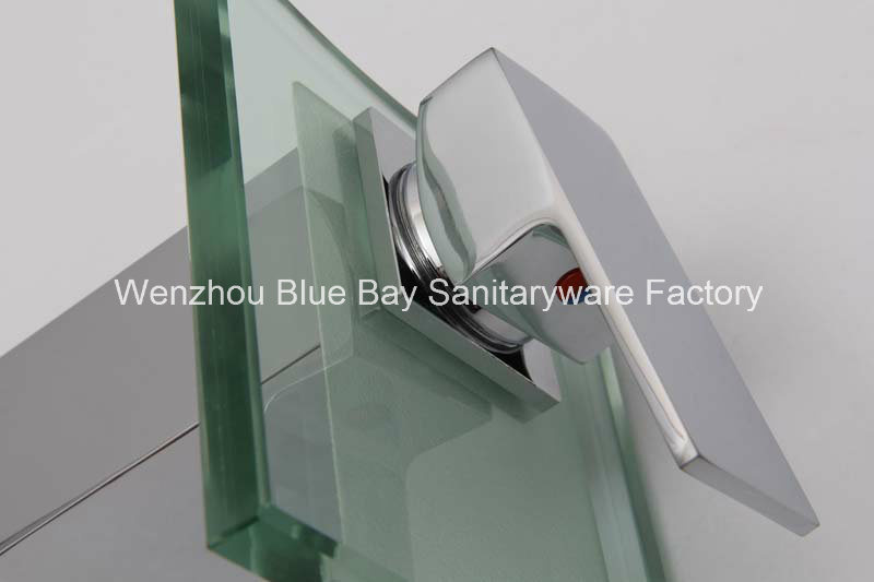 Square Brass Bathroom Waterfall LED Vessel Faucet