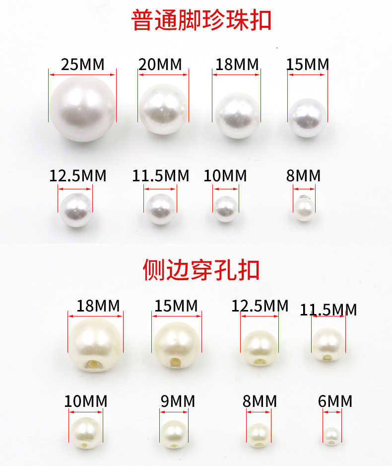 Custom Decorative Lady Fashion Plastic Round Shank Accessories Pearl Broadside Button