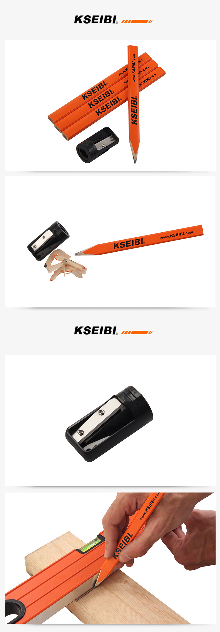 Kseibi Professional Wooden Triangle Carpenter Pencil with Pencil Sharpener