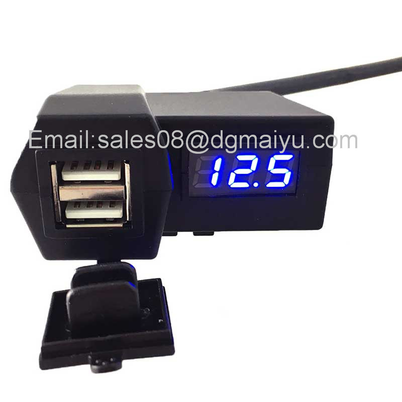 12~24V Waterproof Motorcycle Car ATV Dual USB Charger Digital Voltmeter Cigarette Lighter Power Plug with Handlebar Mount