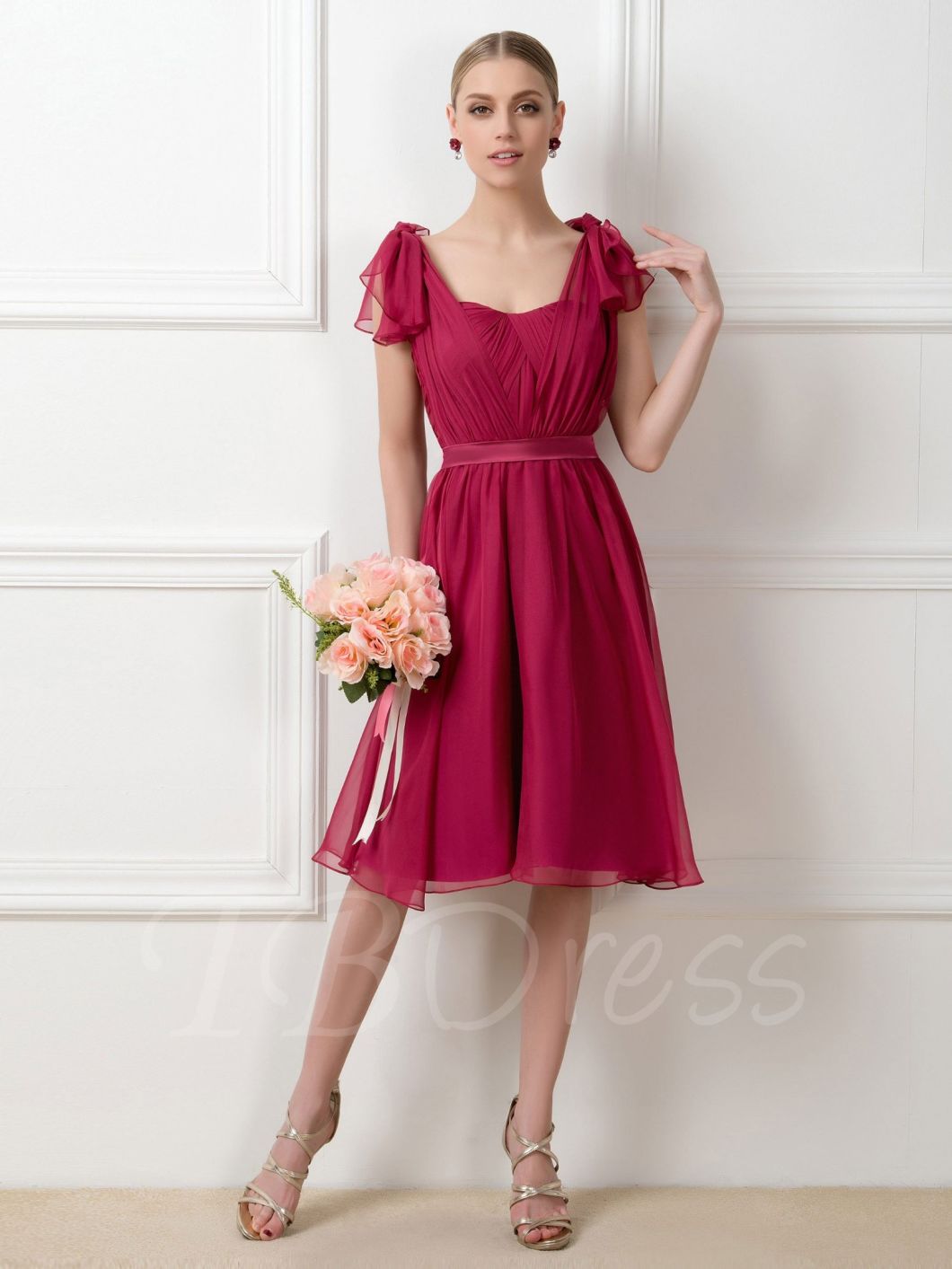 A-Line Tea-Length Convertible Short Burgundy Bridesmaid Dress (Dream-100019)