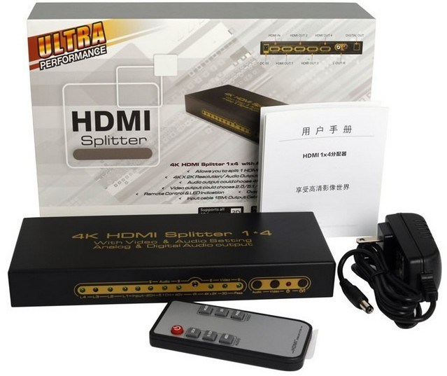 4k*2k 1X4 HDMI V1.4 Splitter