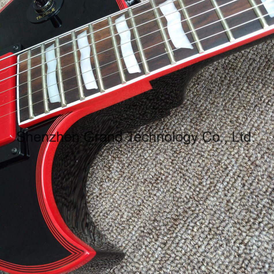 Custom Ltd Black Electric Guitar with Red Binding Pickups (GTD-5)