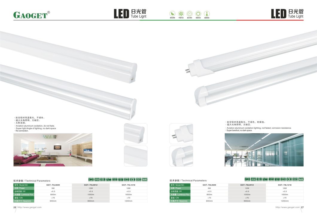 SMD2835 300mm/600mm/1200mm 150lm/W T8 LED Light Fluorescent Tube 9W-18W with Ce CB