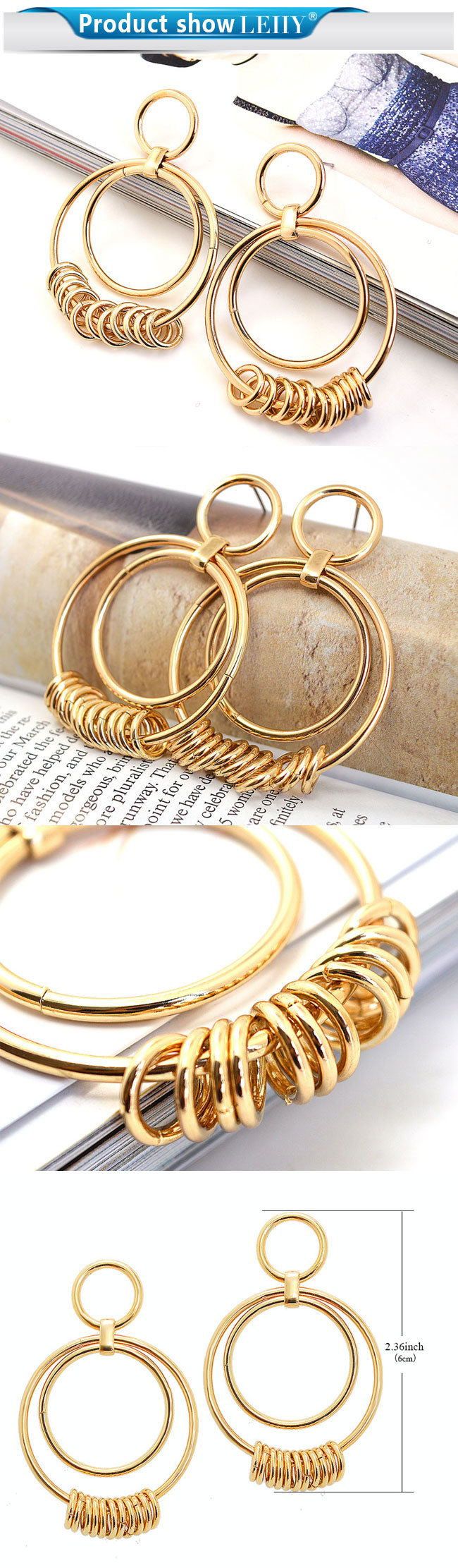 Fashion Gold-Tone Jewellery Stainless Steel Circle Custom Hoop Drop Earrings