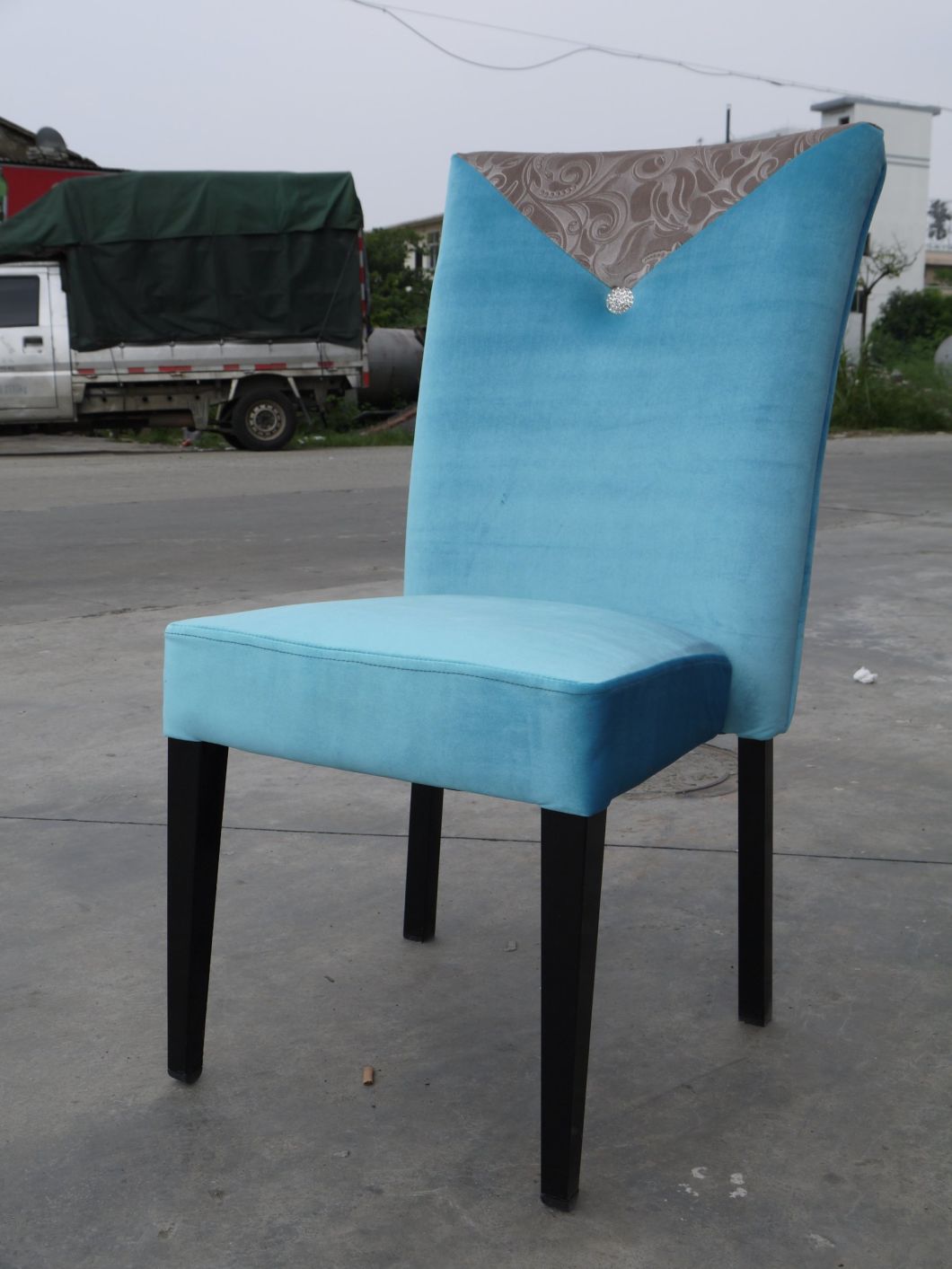 Modern High Back and Tiffany Blue Lint Fabric Covered Dining Chair for Restaurant