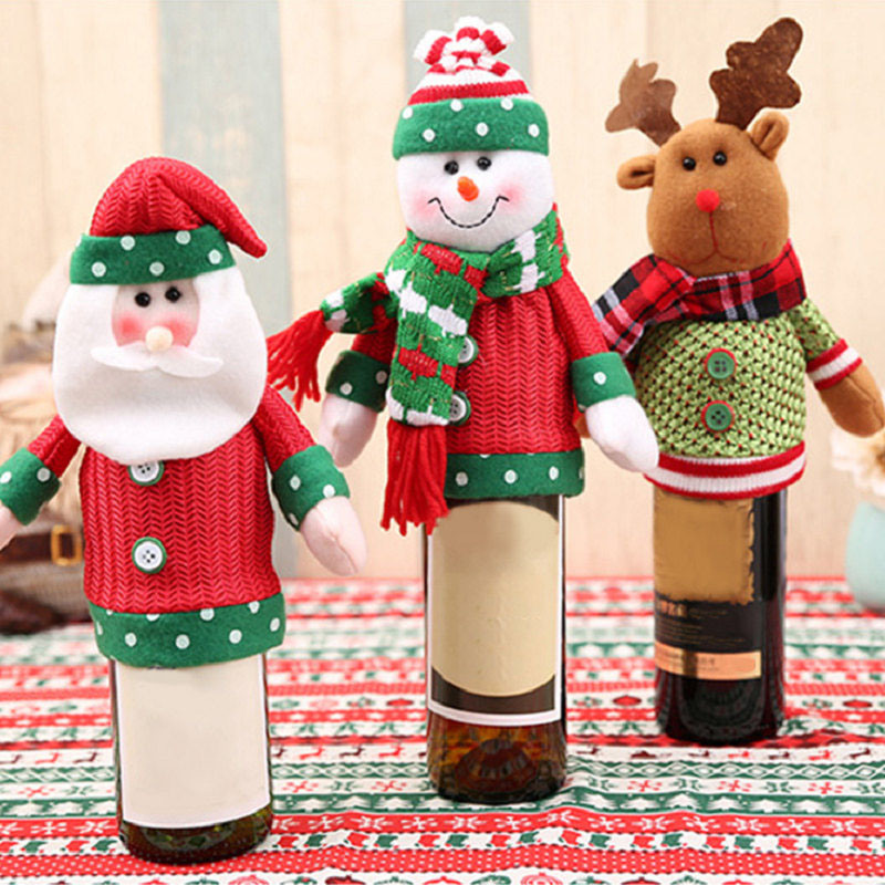 Christmas Decoration Colorful Bottle Cover Cloth Wine Bottle Decor Set Â  Kitchen for New Year Christmas Dinner Party