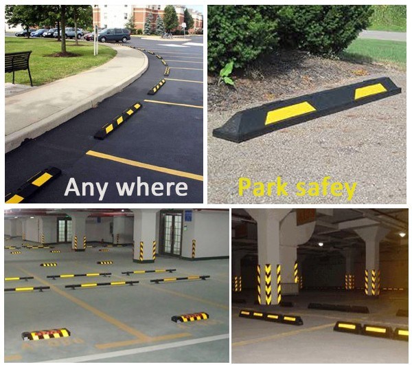 Traffic Safety Yellow Striped Rubber Car Parking Wheel Stopper