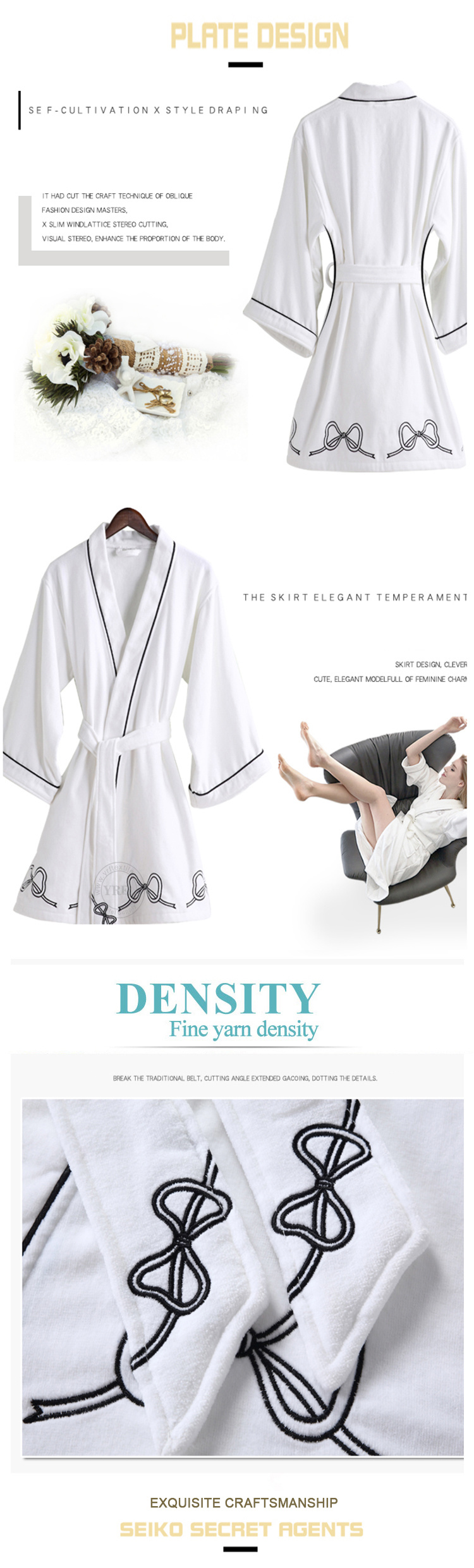 Wholesale Luxury 100% Cotton Embroidered Hotel Velour Bathrobe