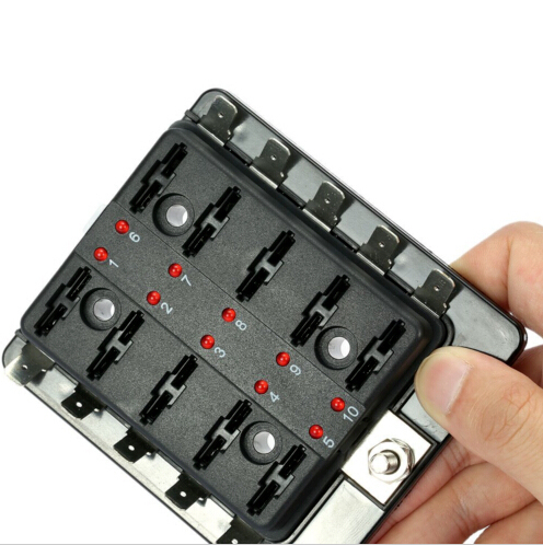 10 Way Blade Fuse Box Holder with LED Warning Light Kit for Car Boat Marine Trike 12V 24V