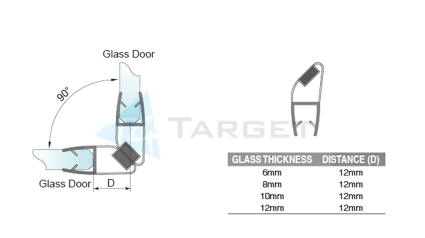 Black Colour PVC Seals Magnet for Glass 8-12mm (PS-10M-10)