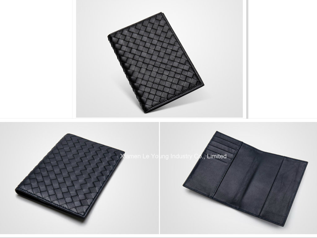 Top Grain Woven Leather Travel Passport Card Holder Cover Wallet